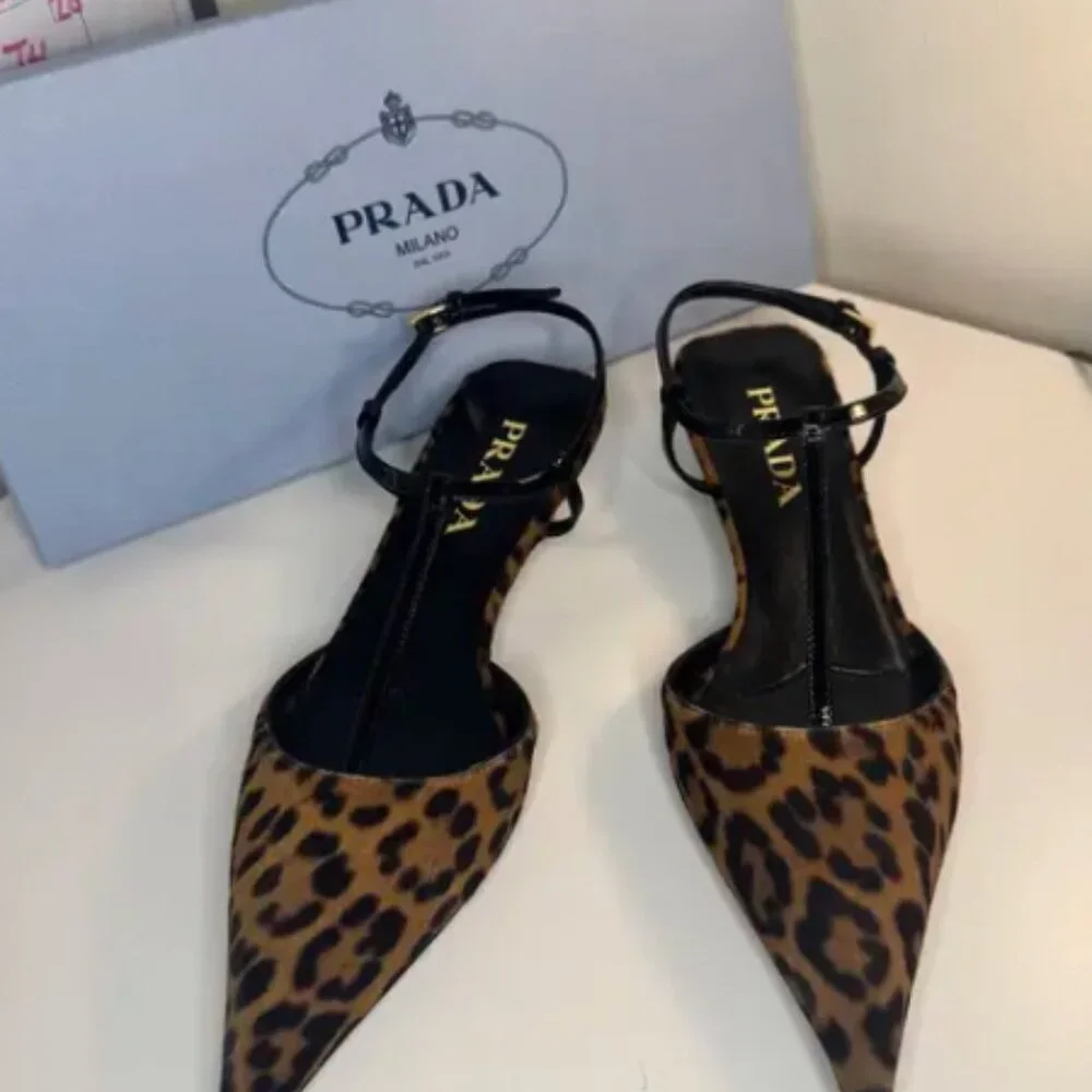 Prada Leopard Print T-Strap Ballerina Pumps - Picture 5 of 6